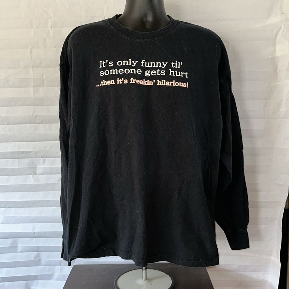 Steve & Barry's Men's 2XL Black Long Sleeve T-Shirt Funny Graphic Tee